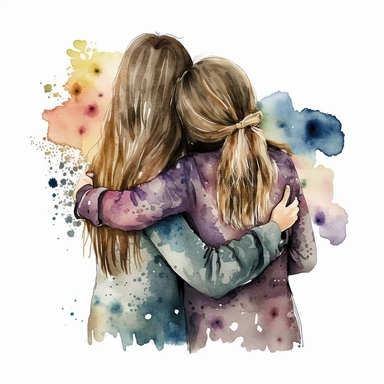 2 friends hug girl Watercolor Clipart