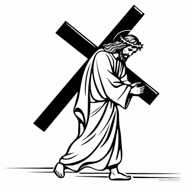jesus carrying cross, clipart, black and white