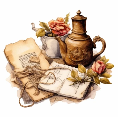 Tea-stained love letter cottagecore clipart