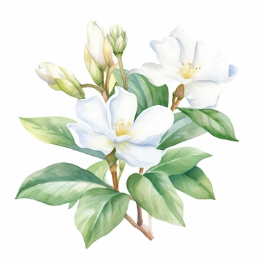 watercolor gardenia flowers clipart for wedding invitation card, hd, detailed, pastel color, clean line, on white background, spaced out