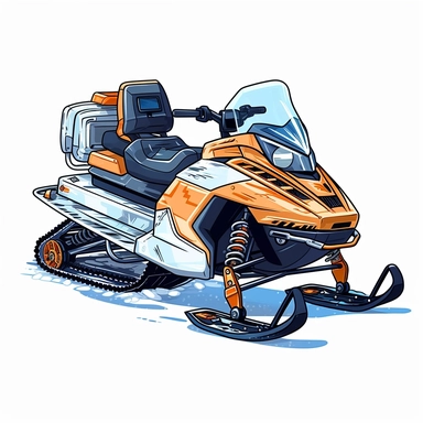 snowmobile clipart, flat colort, white blackboard, bold outline