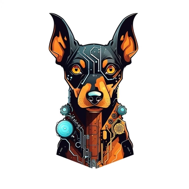 adorable simple cyberpunk doberman dog clipart, white background, adobe illustrator vector
