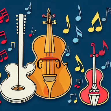 cartoon style clipart sticker, music instrument, hiper-detailing, white outline, 8k