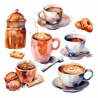 watercolour coffee lovers clip art