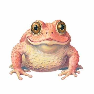 Vintage Hand painted clipart of a pastel toad with long eyelashes and rosy cheeks, playful and animated, in the style of vintage nursery kitsch Lefton, retro midcentury 1950’s, white background, contour
