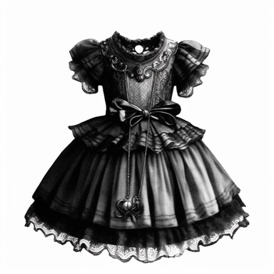 vintage gothic baby dress, victorian, dark fantasy, clipart, white background