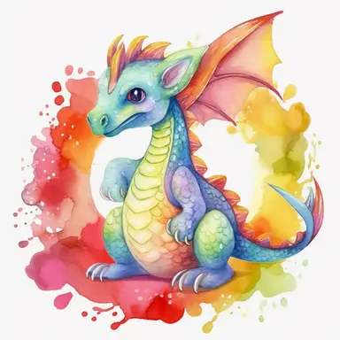 Cute Rainbow Dragon Watercolor Clipart