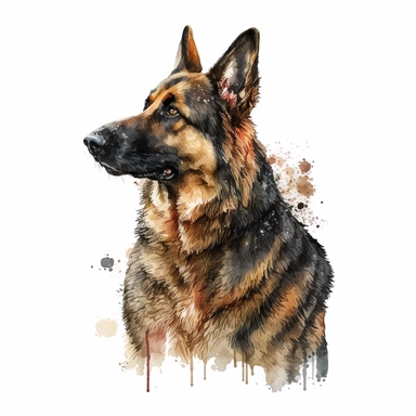 a watercolor art painting of a German Shepherd, clipart, white background