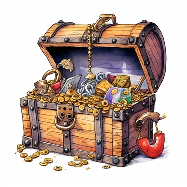 Cartoon Pirate Treasure chest, illustration clipart, high detailed, white background, digital art, hd, watercolor