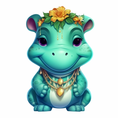 cute hippopotamus, clipart, cartoon, in style of jasmine becket-griffith, white background