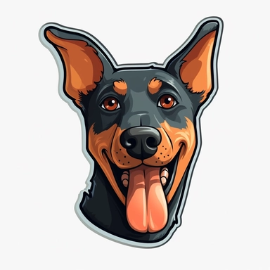 cute Doberman Pinscher, happy and smiling, bold line, clipart, sticker, white background, no shadow, 8k detail
