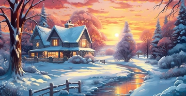 Adorable Winter scene, clipart, precision painting, vivid colours, white background, I can’t believe how beautiful this is