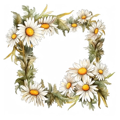 chamomile Floral, square Frame, Watercolor Clipart, Cartoon style, Webtoon Resources, White Background