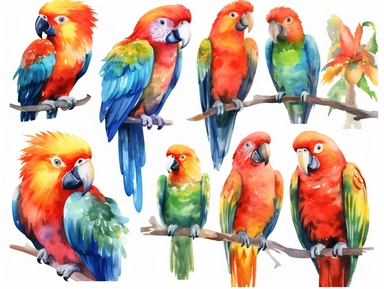 Watercolor clip art on white background, Canarys Clipart, high-resolution image with vibrant and true-to-life colors, isolated