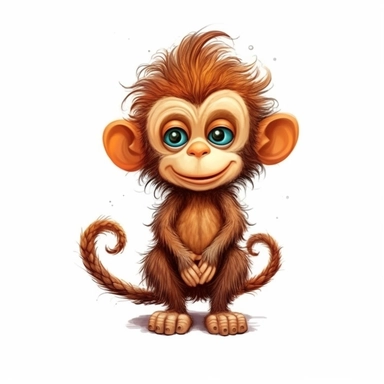 Cute Beautiful monkey tail Clipart, Cartoon, hyper realistic, intricate detail, illustration style, high solution, on the white background