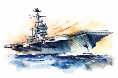 Watercolor, Aircraft Carrier, clipart, hd, on a white background, spaced out