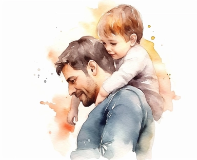 Watercolor Fathers Day Clipart, grown son cherishing father, white background, 32k,