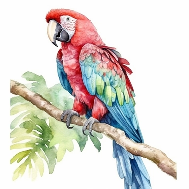 watercolor, clipart, Green Wing Macaw Parrot, highly detailed
