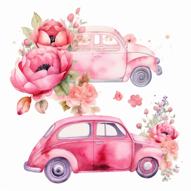 alentine's day watercolor illustrations clipart, in the style of vicente romero redondo, collage-inspired, ornate, pink, cinquecento, strong use of color, scrapbook, watrecolor style, white background