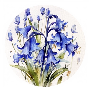 beautiful Watercolour Bluebell Flowers Clipart, bluebell flowers a circle, white background