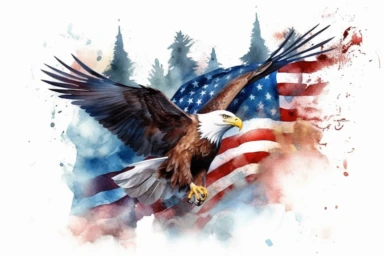 American Memorial Day illustration in style of a Watercolor Clipart, on white background