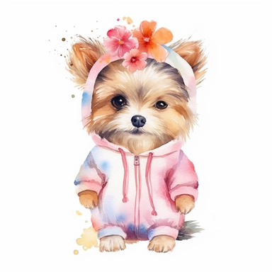a cute clipart,unique outfit , different breed , full body , unique pose, unique outfit , white background , watercolors image, unique and vibrant , no other elements, clean shapes ,center and middle, cute