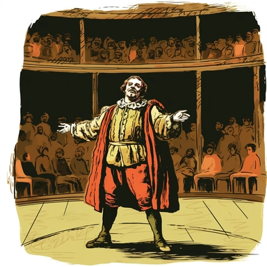clipart illustration, actor on stage, Shakespeare,