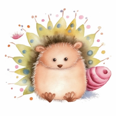 beautiful cute whimsical brown hedgehog, hedgepig, Erinaceus, realistic, photorealistic, simplified, simplistic, doodled by a child, doodle, folk art, watercolor texture, soft brush strokes, clipart on white background, high resolution, free margins