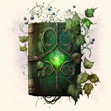 watercolor green vine magic grimoire clipart on white background