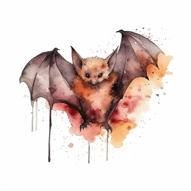 Halloween bat, watercolor clip art, minimalist, grunge colors, isolated white background, 8k