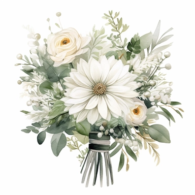 watercolor collection clipart wedding bouquet white creme beige anemones astilbs lily dahlias eucalyptus decent colors no background