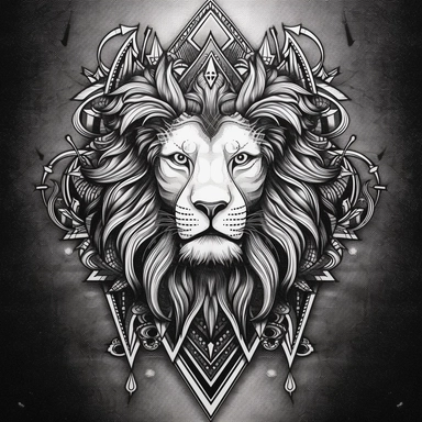Prompt: Craft a black and white tattoo design that merges modern intricacy with timeless symbolism. At the heart of your design should be a calm, fearless lion, a beacon of majesty and might, standing resolute before a radiant sun. This lion-sun tableau must echo the aesthetics of the Persian 'shir-o-khorsheed' emblem, known for its deep-rooted symbolism in Iran's pre-revolutionary heritage. The lion's demeanor should exude an air of tranquillity and fearlessness, a regal beast emanating calm in