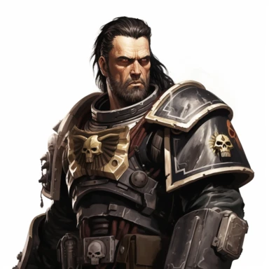 deathwatch warhammer 40k fantasy character, dark hair, paint art style, clipart, white background, superrealistic, one of a kind
