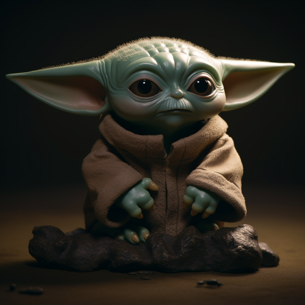 Begin with a Cute Pose: Depict Baby Yoda in a cute and endearing pose ...