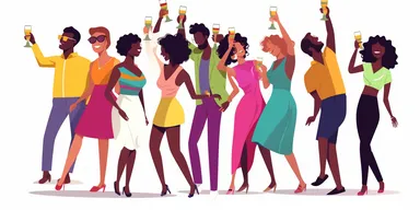 clipart friends celebrating a party, white background