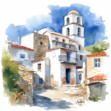 a Greece in the style of watercolour clipart with detailed brush strokes