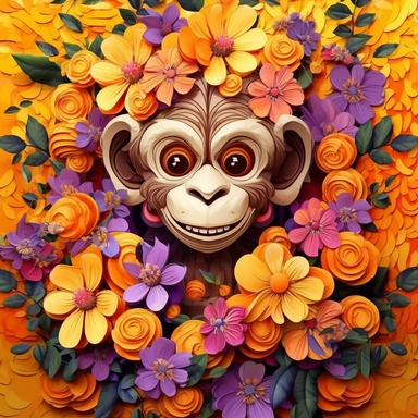Beautiful 3D Monkey Flower background Sublimation Clipart,Cartoon, hyper realistic, intricate detail, illustration style,high solution,on the Flower background