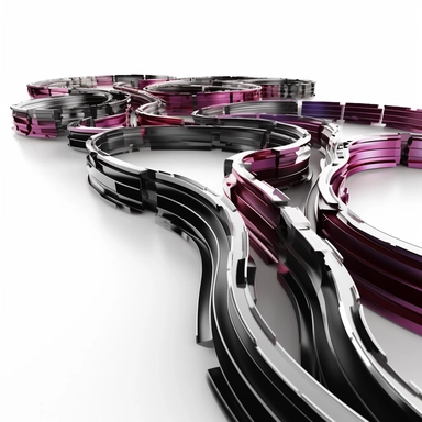 3d model of metallic highways, black+red+silver+purple, clipart, white background