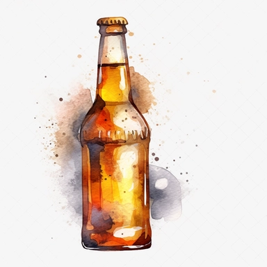 one watercolour clipart bottle of beer on a white background, in the style of golden age illustrations, villagecore, textured illustrations, high resolution, white and brown, solapunk, melting pots , no watermark, text, words, paintbrush, 300 DPI, typography, the images do not stick together, no text in the picture, no text in the picture