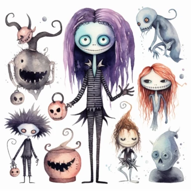 watercolor nightmare before christmas characters clipart