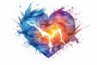 Watercolor, Design a heart shape using intertwined lightning bolts clipart, hd, on a white background, spaced out