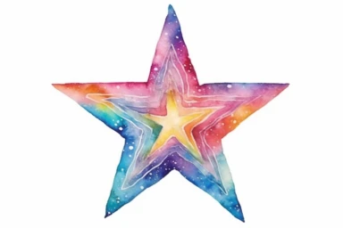 Watercolor, Craft a giant star with a luminous, irregular shape, reminiscent of a cosmic artwork clipart, hd, on a white background, spaced out