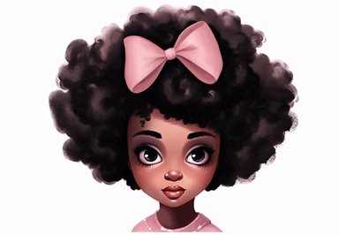 small cliparts black girl with black afro hair and bow, in the style of dark pink and silver, eye-catching