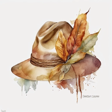brown hat, watercolour, autumn watercolor,all white background, clipart