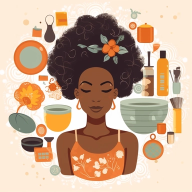 clipart of ethnic female having a spa day. white background