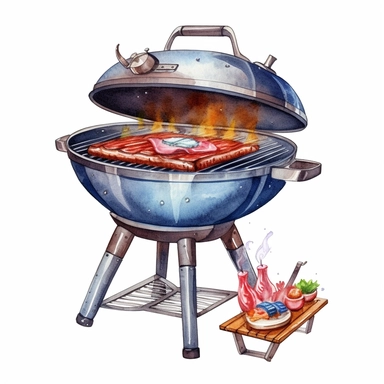 Cute Beautiful Patriot Barbecue Grill For 4th Of July Watercolor Sublimation Clipart,Cartoon, hyper realistic, intricate detail, illustration style,high solution,on the white background