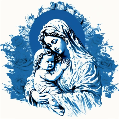 clipart holy mother and baby Jesus in blue and white color