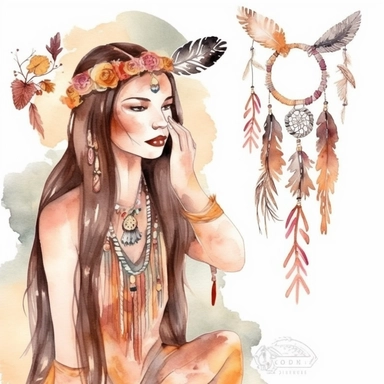 Watercolor Boho Fashion Clipart, Autumn Clipart, DIY Dreamcatcher, Boho Girl Illustration, Fall Fashion Clipart, Antlers, Feather, Bohemian