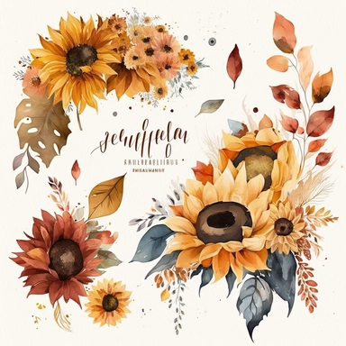 Watercolor Floral Sunflowers Fall flowers Fall Floral autumn flowers autumn floral sunflower clipart