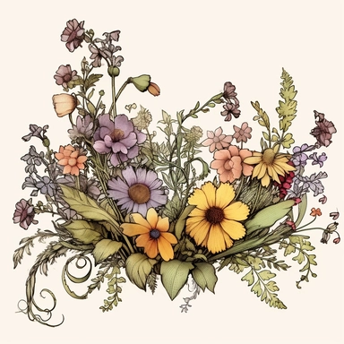 floral banner wildflowers tea stained clip art